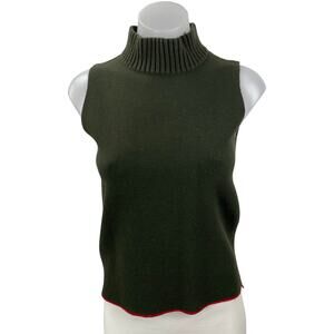 Zara Women's Green Knit Turtle Neck Sleeveless Slim Fit Tank Vest Sweater Top M
